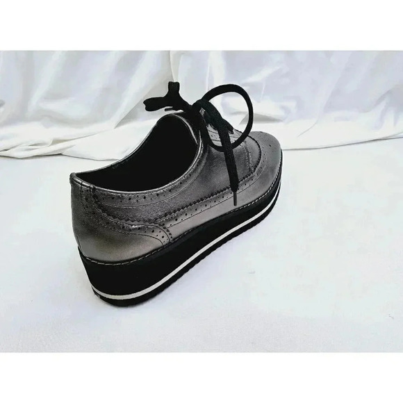 Zara Women's Size 40 (US 9.5-10) Charcoal Gray Wingtip Playform Lace Up Shoes - Picture 14 of 14